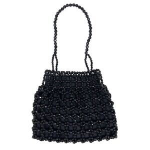 Black Faceted Beaded Evening Bag Mini Purse Vintage Style‎ Formal Cocktail Guest